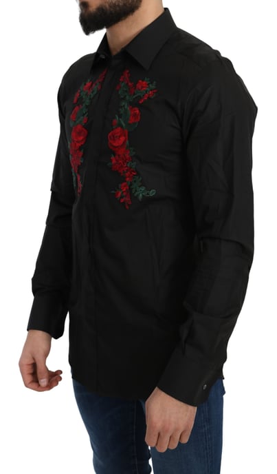 Dolce & Gabbana Elegant Blommönstrad Broderad Bomullsskjorta för Män - Image 2