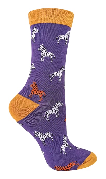 Miss Sparrow - Dames Animal Design BamboeSokken - Zebra (Paars) - Image 1