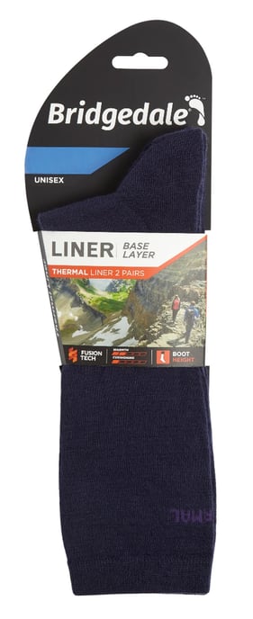 Bridgedale - 2 Pack Liner Base Layer Boot Socks - Navy - Image 2
