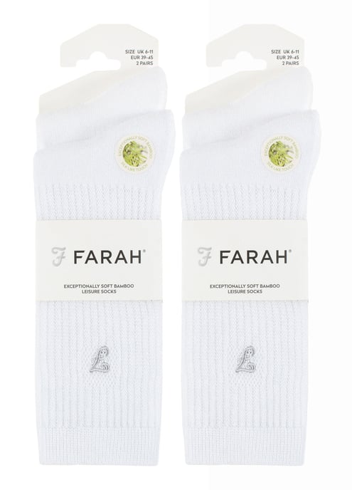 Mens Bamboo Sport Socks in Black & White | Farah | 4 Pack | Diabetic Friendly Sport Socks with Smooth Toe Seam & Loose Top | Tennis Gym Running Socks - White - Image 2