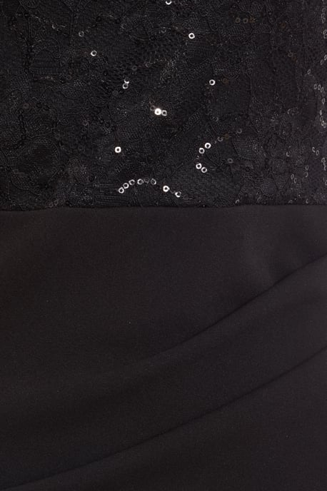 Black Sequin Lace Scallop Edge Fishtail Maxi Dress