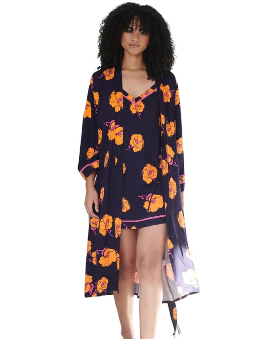 Pour Moi Luxe Woven Twill Secret Support Chemise -  Navy/Orange Floral