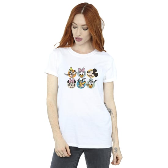 Disney Womens/Ladies Mickey Mouse And Friends Faces Cotton Boyfriend T-Shirt (White)