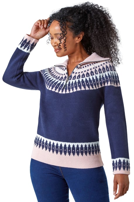Petite Fairisle Zip Detail Jumper