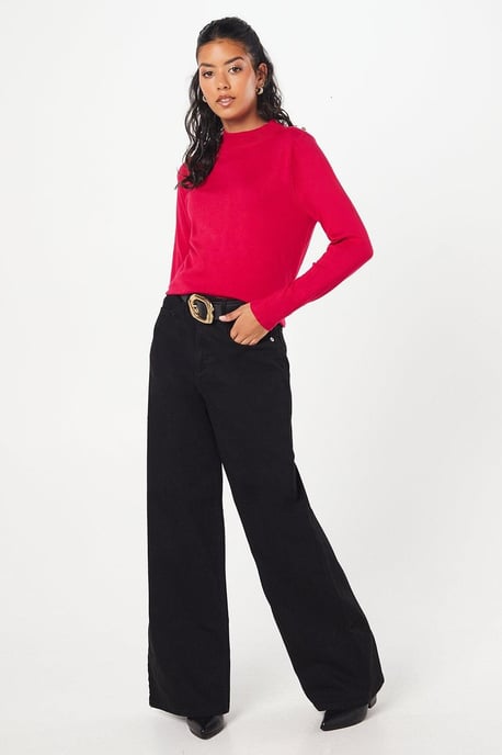 High Neck Button Shoulder Jumper