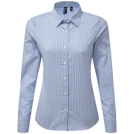 Premier Dames/Dames Maxton Gingham Shirt Met Lange Mouwen (Lichtblauw/Wit) - Image 1