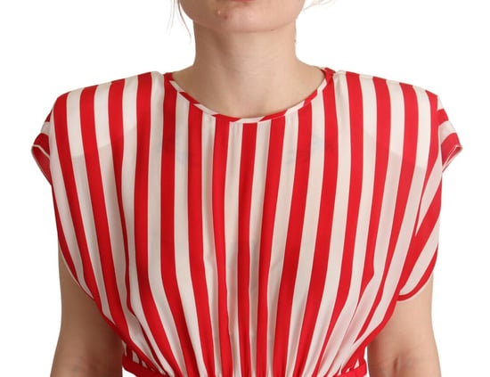 Dolce & Gabbana Red White Stripes Silk Mini A-line Women's Dress - Image 4