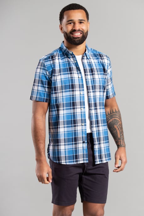 Blue Cotton Short Sleeve Check Shirt