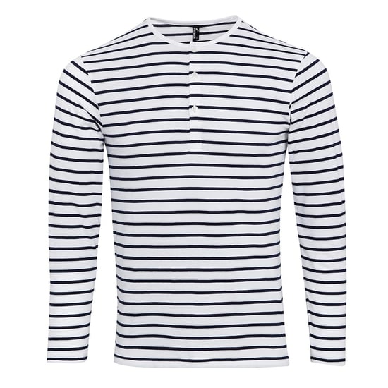Premier Mens Long John Roll Sleeve Tee (White/Navy) - Image 1