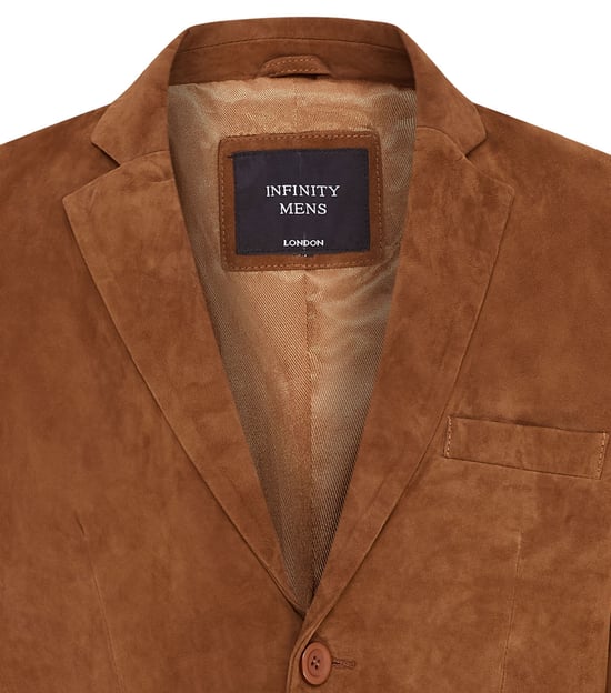 Mens Tan Slim Goat Suede Italian Blazer Jacket-Somero