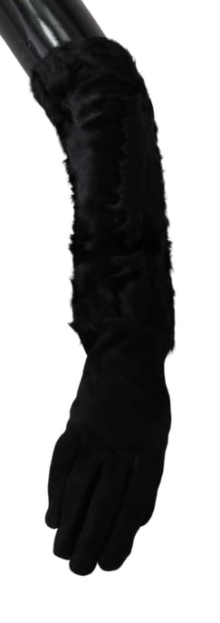 Dolce & Gabbana Women's Black Elbow Length Mitten Suede Fur Gloves - Image 3