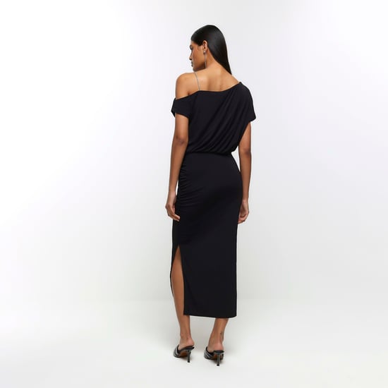 river island black bodycon dress Black Bandeau 3D Swirl Bodycon Midi Dress