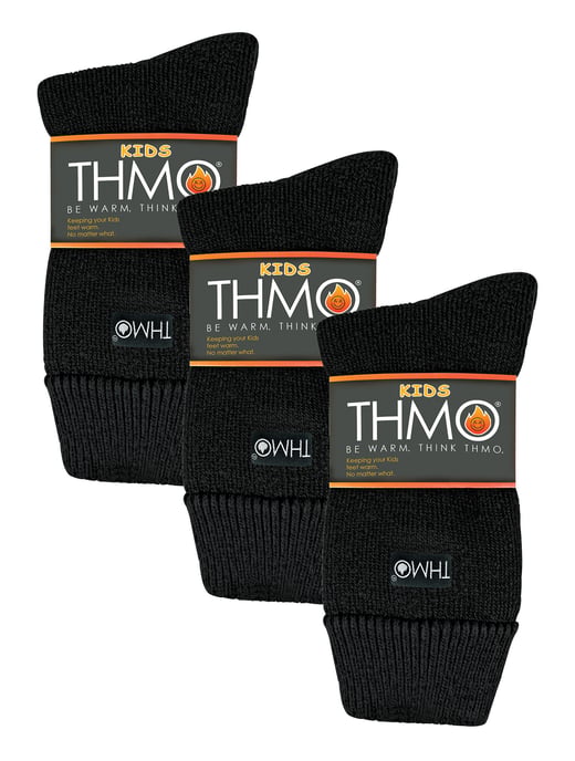 3 Pairs Multipack Kids Thermal Socks | THMO | Ribbed Soft Top Fleece Fluffy Inner Warm Socks for Boys & Girls - Black - Image 2
