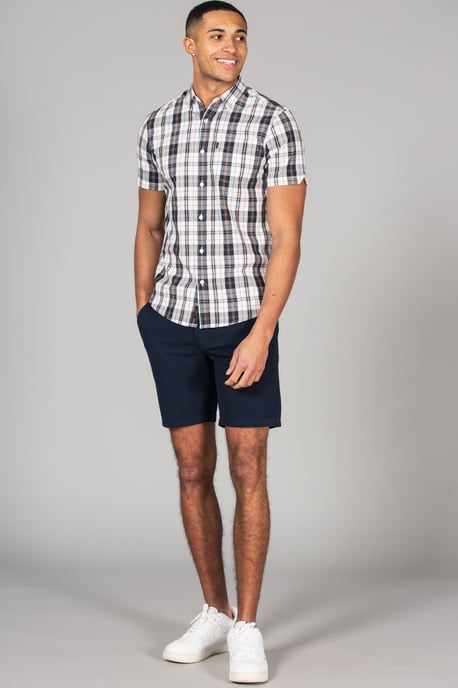 Cotton Short Sleeve Button-Up Checked Shirt