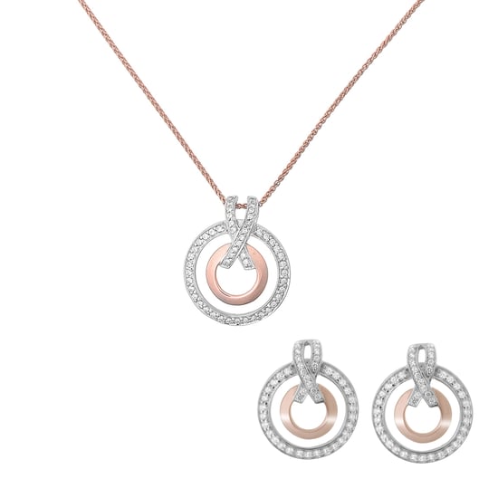 Orphelia 'Azalea' Women's 925 Sterling Silver Set: Chain-Pendant + Earrings - Silver/Rose SET-7095/1