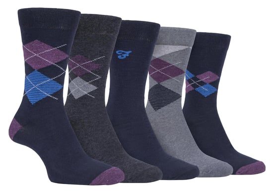 Farah - 5 Pack Mens Thin Breathable Classic Argyle Patterned Soft Top Cotton Dress Socks - FCS270NVYPUR (Argyle) - Image 1