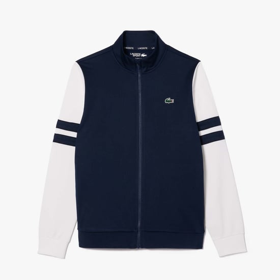 Men's Lacoste Sportsuit Striped Tennis Sweatshirt in Navy-White