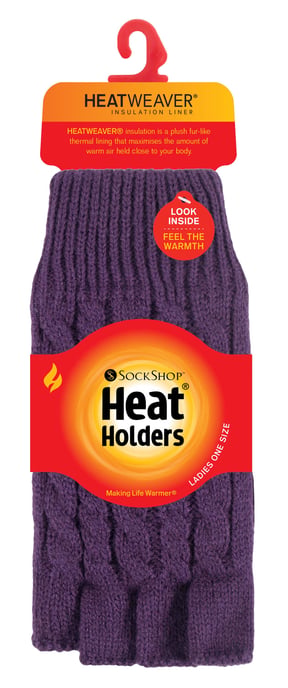 Heat Holders - Kabelgebreide dameshandschoen zonder vingers - Donkerpaars - Image 2