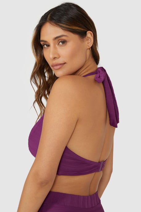 Gorgeous Textured Non Padded Plunge Underwire Bikini Top