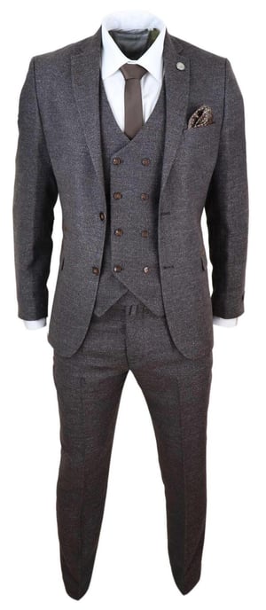 Mens Brown Wool 3 Piece Suit Double Breasted Tweed Peaky Blinders 1920 - Image 2