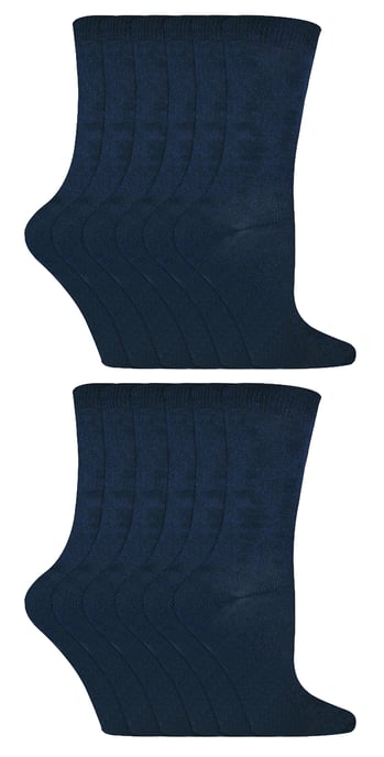 12 Pair Multipack Kids Cotton Colourful Casual Socks | Sock Snob | Plain Dress Socks for Boys & Girls - Navy - Image 1