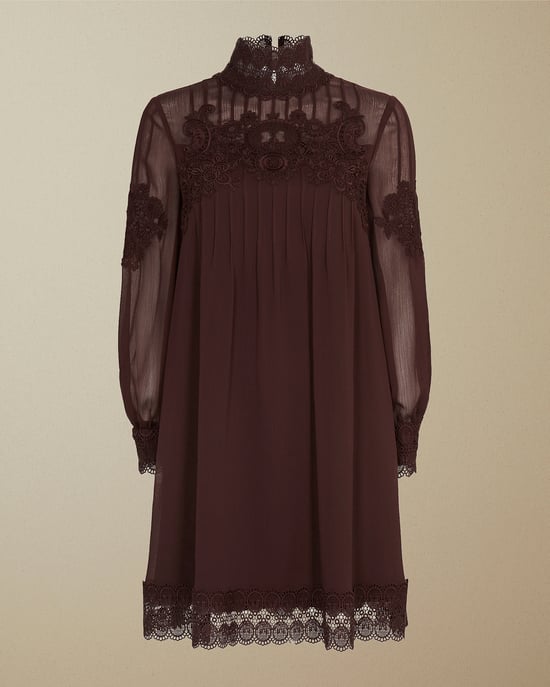 Ted Baker Anneah High Neck Lace Long Sleeved Tunic, Deep Purple