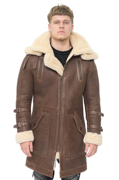 Mens 3/4 Warm Leather Sheepskin Trench Coat-Medina