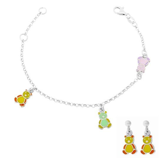 Orphelia 'Bear' Kinder 925 Sterling Zilveren Set: Armband + Oorbellen - Zilver SET-7140/YE - Image 1