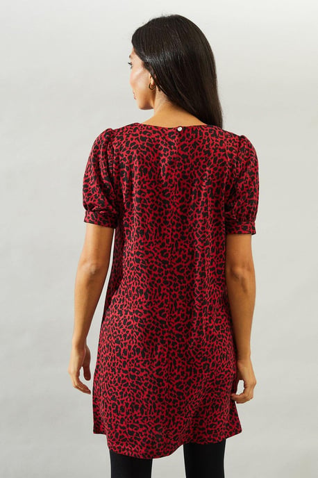 Red Short Sleeve Jacquard Ponte Shift Dress - Image 3