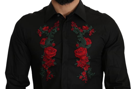 Dolce & Gabbana Elegant Blommönstrad Broderad Bomullsskjorta för Män - Image 4