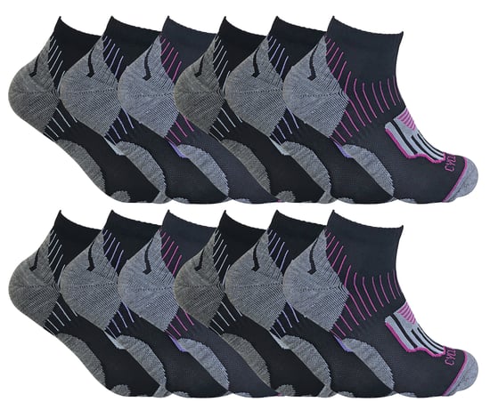 12 par multipack damcykelstrumpor | Sock Snob | svarta strumpor med låg skärning | idealiska för löpning, gym och sport - Svart - Image 1