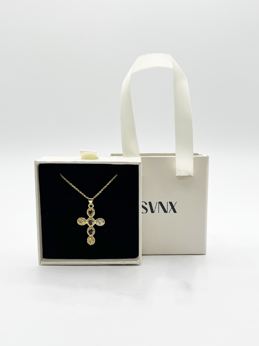 Cross Pendant Necklace in Multi Colour Stones - Gift Boxed - Image 1