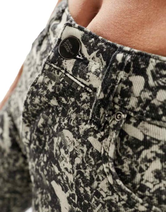 Basic Pleasure Mode crowd print straight leg jeans co-ord in grey - Image 3