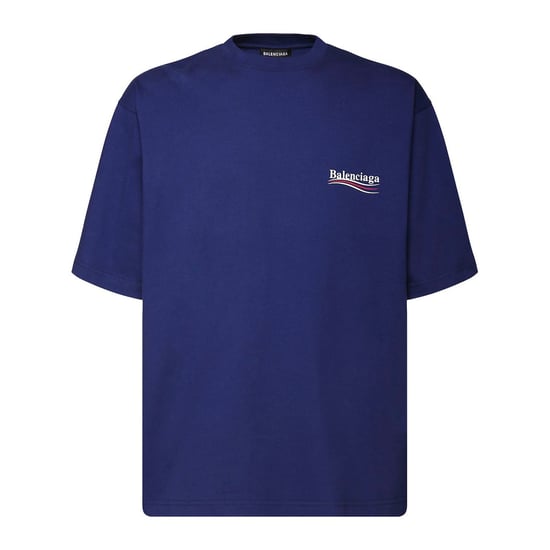 Balenciaga Political Logo Cotton Jersey T-Shirt Blue