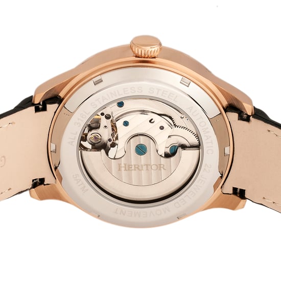 Heritor Automatic Gregory Semi-Skeleton Leather-Band Watch - Image 4