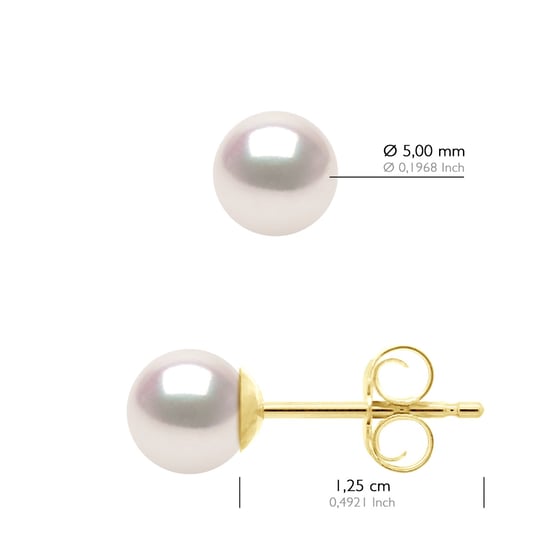 Earrings in Yellow Gold 750 and Real Cultured Pearls Akoya Japanese Certified Round 5-6 mm