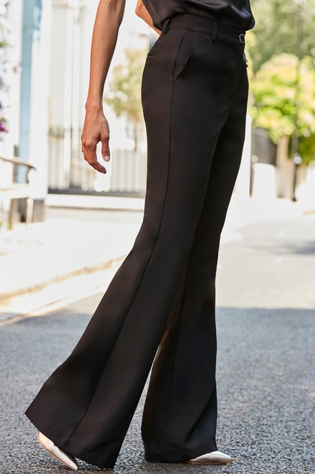 Black Slim Flared Trousers
