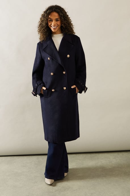 Buckle Detail Double Breasted Coat