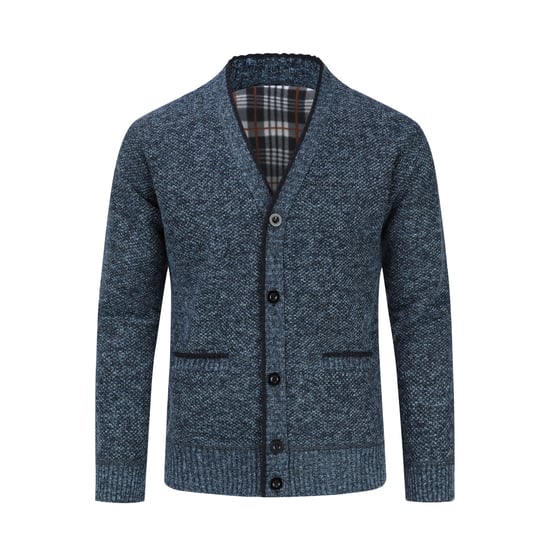 Men's Cardigan with Two Pocket Button Stand-Up Collar Cardigan for Winter Blue