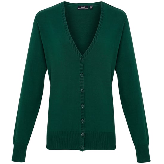 Premier Womens/Ladies Button Through Long Sleeve V-neck Knitted Cardigan (Bottle) - Image 1