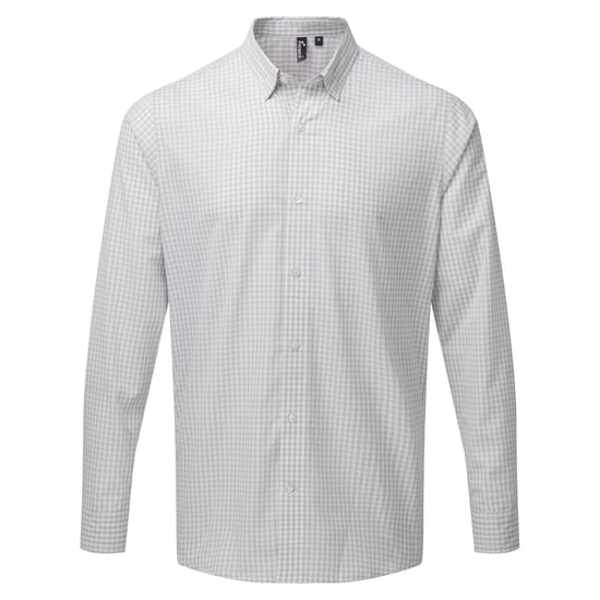Premier Mens Maxton Check Long Sleeve Shirt (Silver/White) - Image 1
