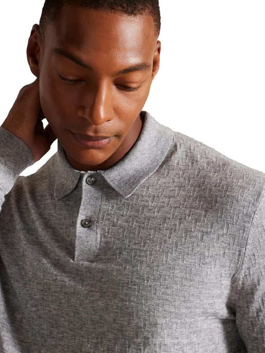Ted Baker gebreid heren poloshirt met lange mouwen - Morar - Image 3
