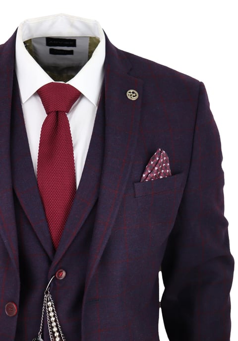 Mens 3 Piece Tweed Suit Plum Purple Check Peaky Blinders Classic 1920 Gatsby - Image 4