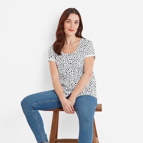 Kinver Womens Button Up Top Dark Indigo Star Print
