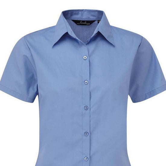 Premier Short Sleeve Poplin Blouse / Plain Work Shirt (Mid Blue) - Image 2