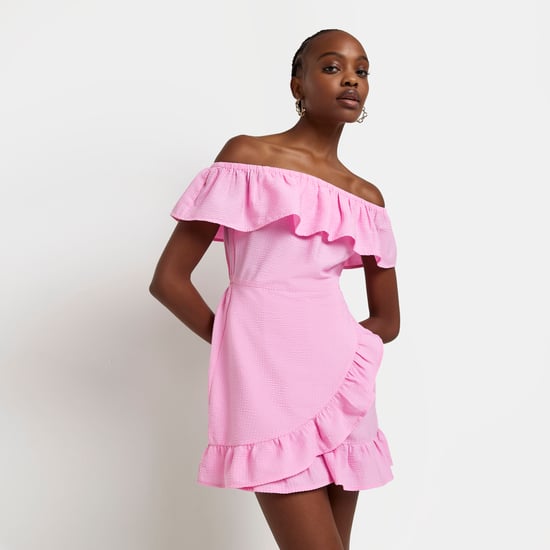 River Island Womens Playsuit Pink Bardot Frill