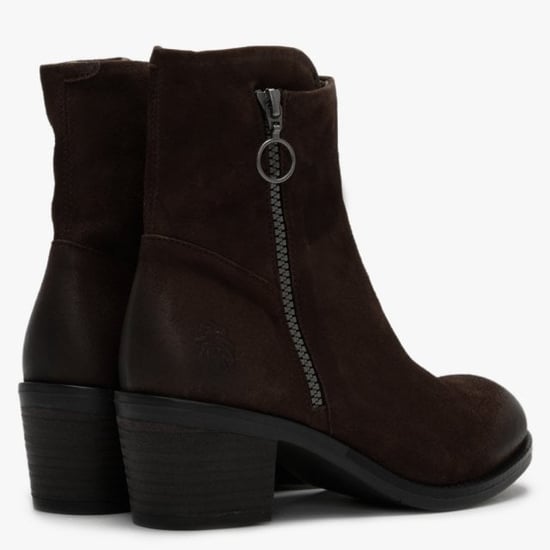 Fly London Zent Suede Block Heel Ankle Boots