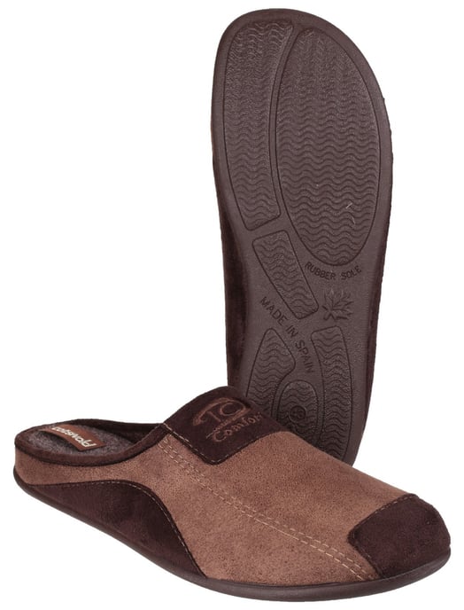 Cotswold Westwell Stoffen Heren Bruine Pantoffels - Image 3
