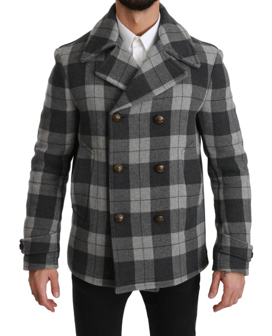 Dolce & Gabbana Grå Rutig Ull Cashmere Kappa Jacka - Image 1