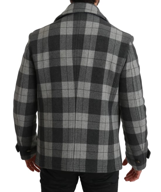 Dolce & Gabbana Grå Rutig Ull Cashmere Kappa Jacka - Image 4